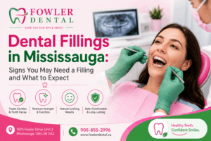 Patient receiving a dental filling treatment at Fowler Dental in Mississauga, Ontario